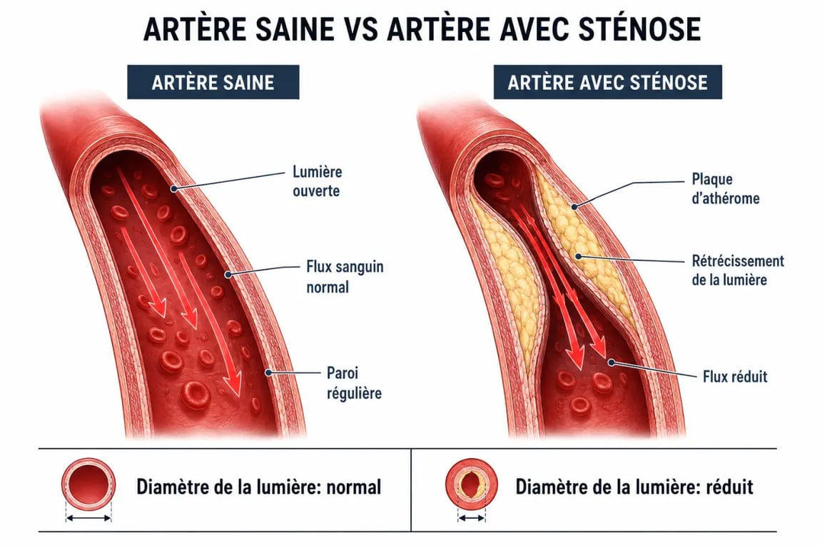 Schéma explicatif d'une sténose artérielle visualisée par angio-IRM