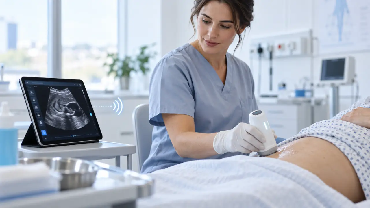 Échographe portable connecté utilisé dans un environnement clinique