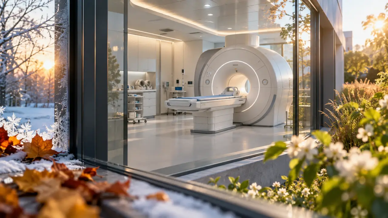 Scanner IRM dans un environnement clinique avec éléments graphiques technologiques