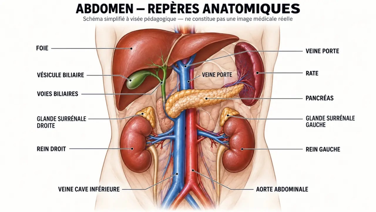 Schéma des organes explorés lors d’une IRM abdominale