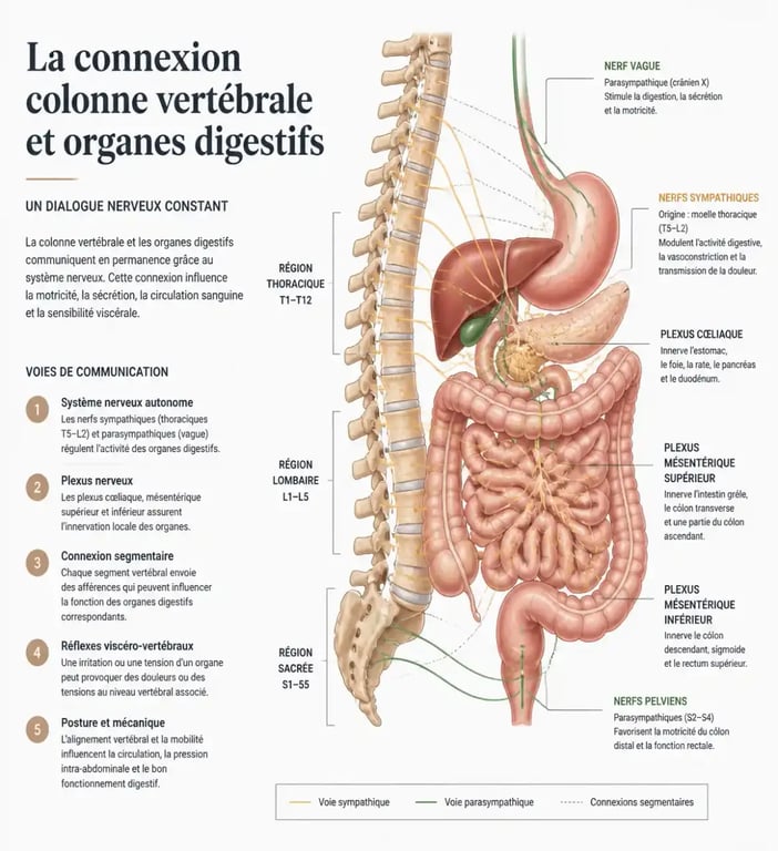 Schéma explicatif du lien entre mal au dos, envie de vomir et fatigue