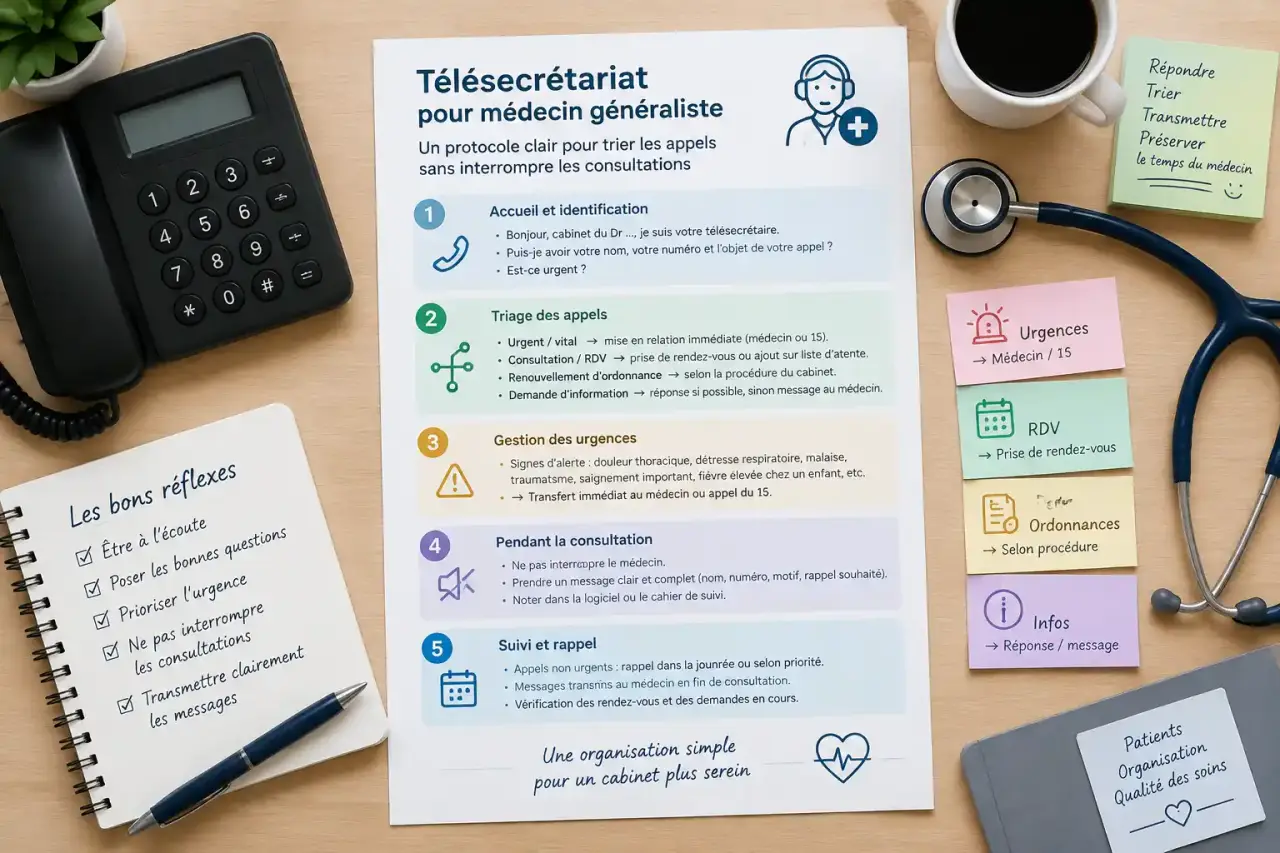 Télésecrétariat pour médecin généraliste : un protocole clair pour trier les appels sans interrompre les consultations
