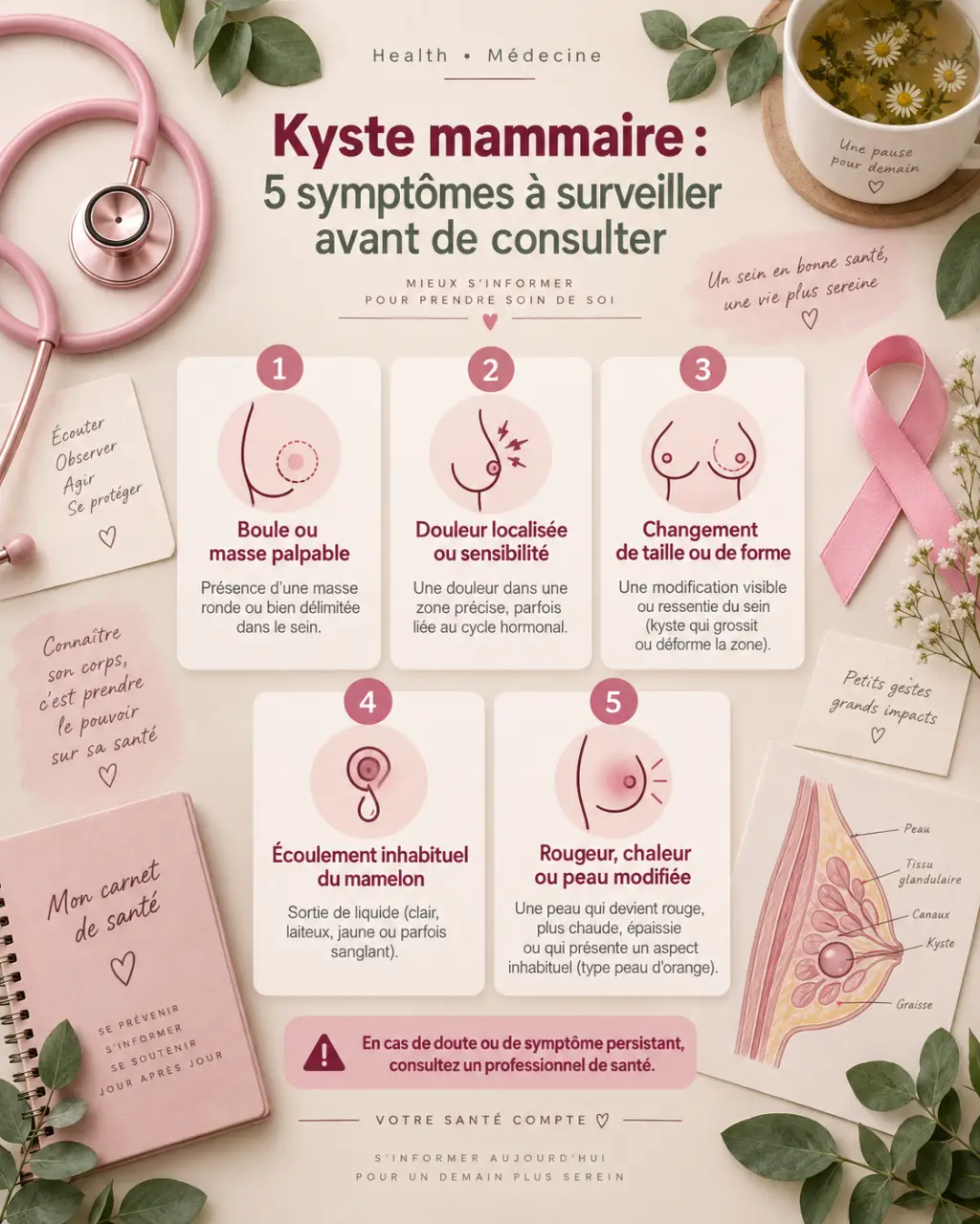 Kyste mammaire : 5 symptômes à surveiller avant de consulter