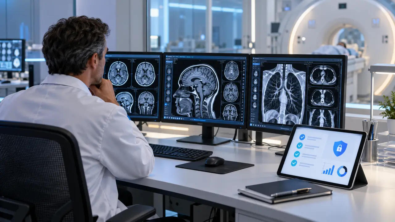 Équipe de radiologie analysant le déploiement d’un outil d’intelligence artificielle