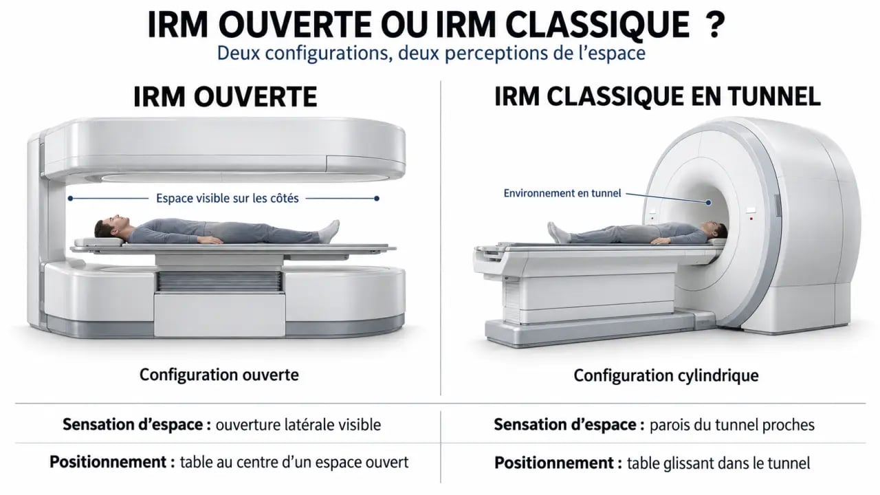 IRM ouvert : comparaison visuelle entre une IRM à champ ouvert et une IRM classique en tunnel