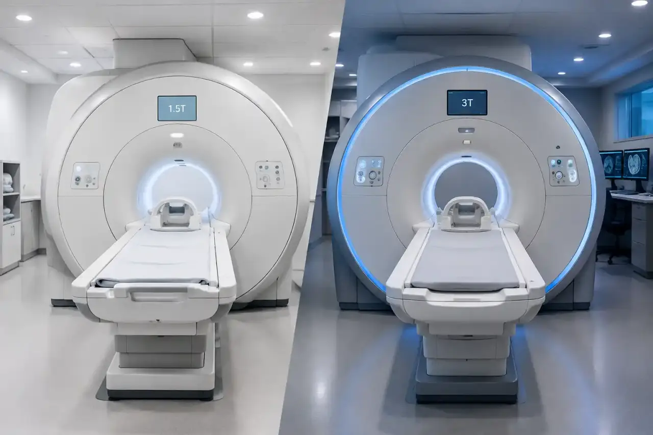 Salle d'imagerie avec un appareil d'IRM à haut champ magnétique